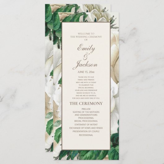 Elegant Ivory Cream  Floral Wedding Programme Programma (Voorkant / Achterkant)