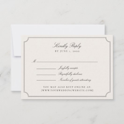 Elegant Ivory Double Frame Wedding RSVP Card (Devant)