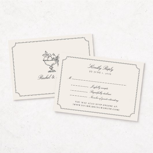 Elegant Ivory Double Frame Wedding RSVP Card