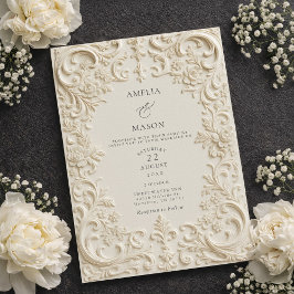Elegant Ivory Embossed Style Baroque Wedding Kaart