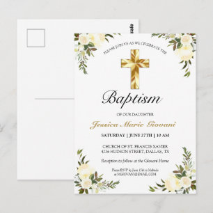 Elegant Ivory Floral Baby Baptisme Briefkaart