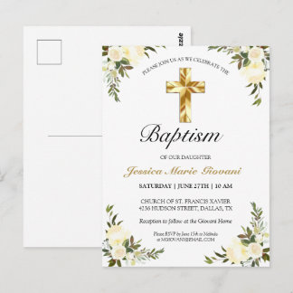 Elegant Ivory Floral Baby Baptisme Briefkaart