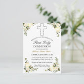 Elegant Ivory Floral Briefkaart eerste Heilige Com (Staand voorkant)