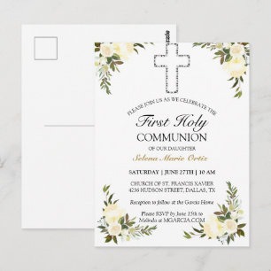 Elegant Ivory Floral Briefkaart eerste Heilige Com