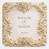 Elegant Ivory Floral Scroll Wedding Vierkante Sticker (Voorkant)