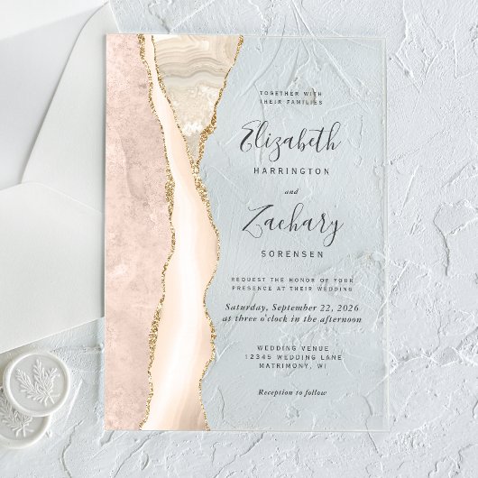 Elegant Ivory Gold Agate Wedding Acryl Uitnodigingen