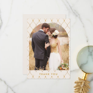 Elegant Ivory Gold Arch Photo Wedding Bedankkaart