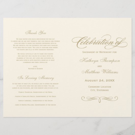 Elegant Ivory Gold Calligraphy Wedding Programs (Voorkant)
