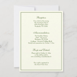 Elegant Ivory Green Wedding Reception Uitnodiging