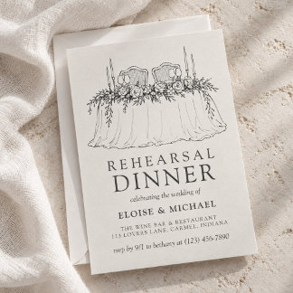 Elegant Ivory Hand Drawn Illustration Rehearsal Kaart