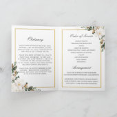 Elegant Ivory Magnolia Floral Leafy Photo Funeral Programma (Binnen)
