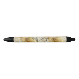 Elegant Ivory Marble and Gold Glitter Zwarte Inkt Pen