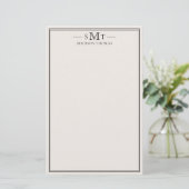 Elegant Ivory Minimalist Three Letter Monogram Briefpapier (Staand voorkant)