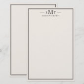 Elegant Ivory Minimalist Three Letter Monogram Briefpapier (Voorkant / Achterkant)