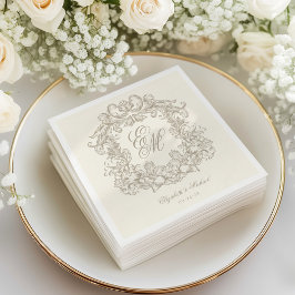 Elegant Ivory Monogram Crest Script Wedding Servet