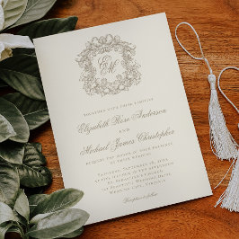Elegant Ivory Monogram Crest Wedding Kaart