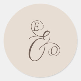 Elegant Ivory Monogram Muted brown Wedding Ronde Sticker