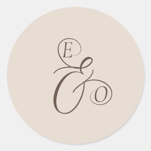 Elegant Ivory Monogram Muted brown Wedding Ronde Sticker (Voorkant)