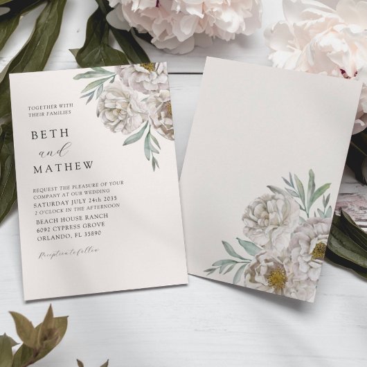 Elegant Ivory & Off White Florals Wedding Kaart