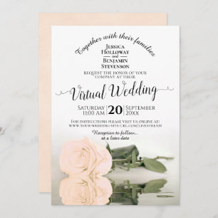 Elegant Ivory Peach Romantic Roos Virtual Wedding Kaart