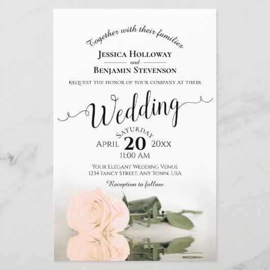 Elegant Ivory Peach Roos BUDGET Weddenschap Uitnod (Voorkant)