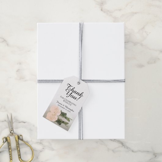 Elegant Ivory Peach Roos Weddenschap Bedankt Cadeaulabel (Met Touw)