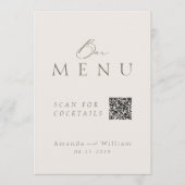 Elegant Ivory QR Code Wedding Bar Menu Sign Kaart (Voorkant)
