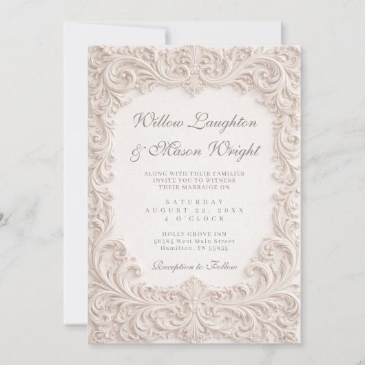 Elegant Ivory Rococo Scroll Wedding Invitation (Devant)