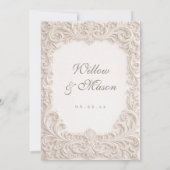 Elegant Ivory Rococo Scroll Wedding Invitation Kaart (Achterkant)
