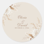 Elegant Ivory Rose Wedding Round Sticker (Voorkant)