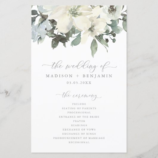 Elegant Ivory Sage Floral Greenery Wedding Program (Voorkant)