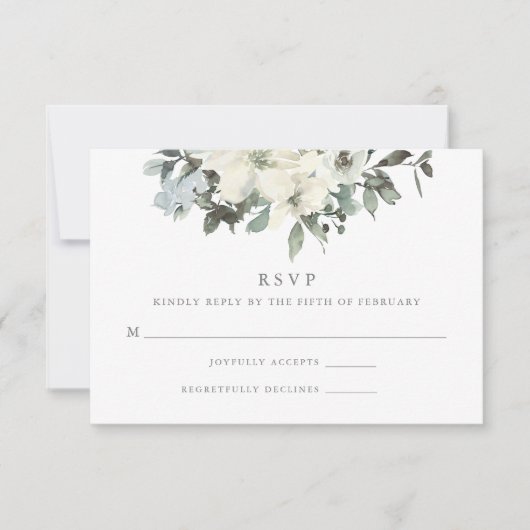 Elegant Ivory Sage Floral Greenery Wedding RSVP Kaartje (Voorkant)