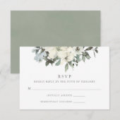 Elegant Ivory Sage Floral Greenery Wedding RSVP Kaartje (Voorkant / Achterkant)