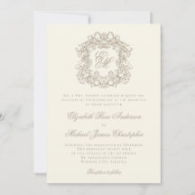 Elegant Ivory Vintage Crest Monogram Wedding