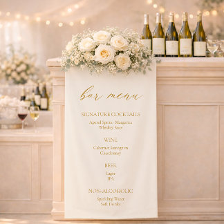 Elegant Ivory Wedding Bar Menu Banner 