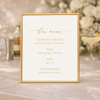 Elegant Ivory Wedding Bar Menu Sign Poster