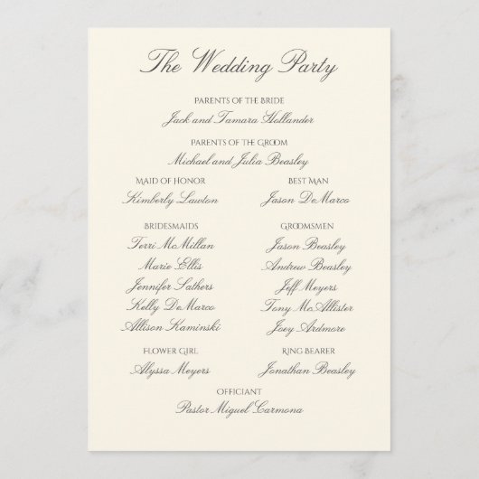 Elegant Ivory Wedding Programme Programma (Achterkant)