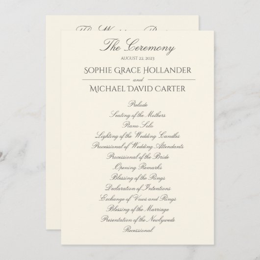 Elegant Ivory Wedding Programme Programma (Voorkant / Achterkant)