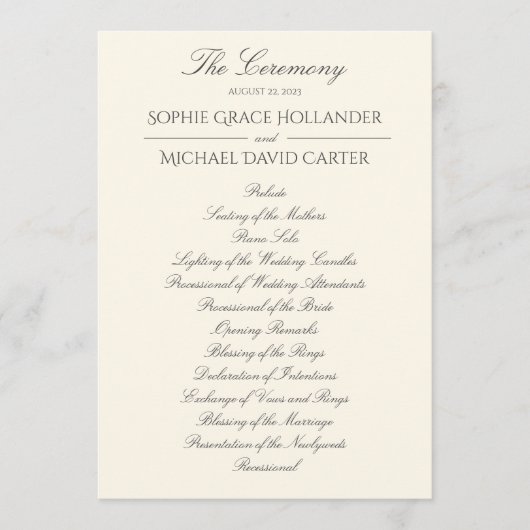 Elegant Ivory Wedding Programme Programma (Voorkant)