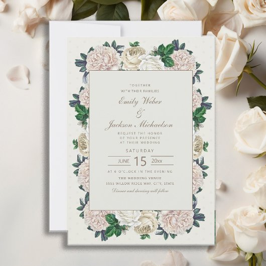 Elegant  Ivory White Cream Floral Wedding Kaart