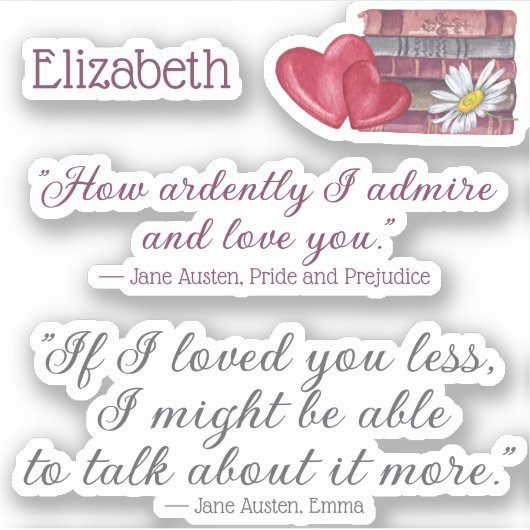 Elegant Jane Austen Love citeert Bookish Gift Hear Sticker (Voorkant)