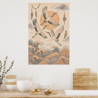 Elegant Japanese Crane Wall Art Minimalist Poster