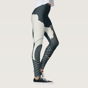 Elegant Japans blauw en wit kunstwerk   Leggings