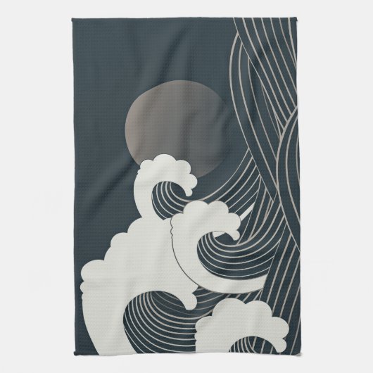 Elegant Japans blauw en wit kunstwerk | Theedoek (Verticaal)