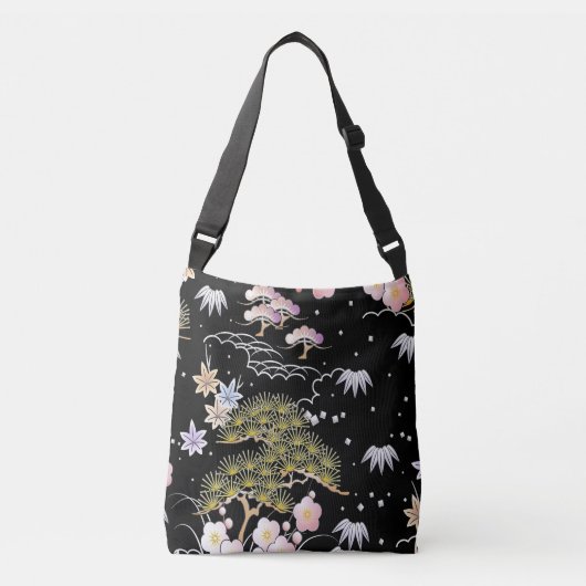 Elegant Japans geïnspireerd botanisch kunstwerk | Crossbody Tas (Voorkant)