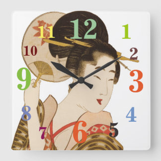 Elegant Japans geisha met ventilatorkast Vierkante Klok