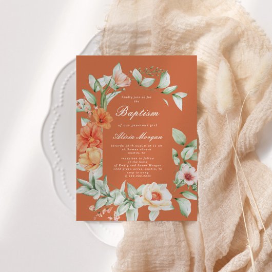 Elégant jardin d'été Floral Baptism Invitation