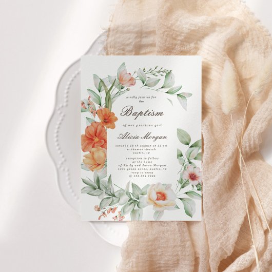 Elégant jardin d'été Floral Baptism Invitation