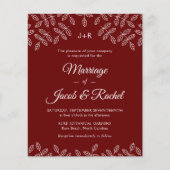 Elégant Jardin Feuille Faire-part de mariage rouge (Devant)