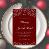 Elégant Jardin Feuilles Faire-part de mariage roug